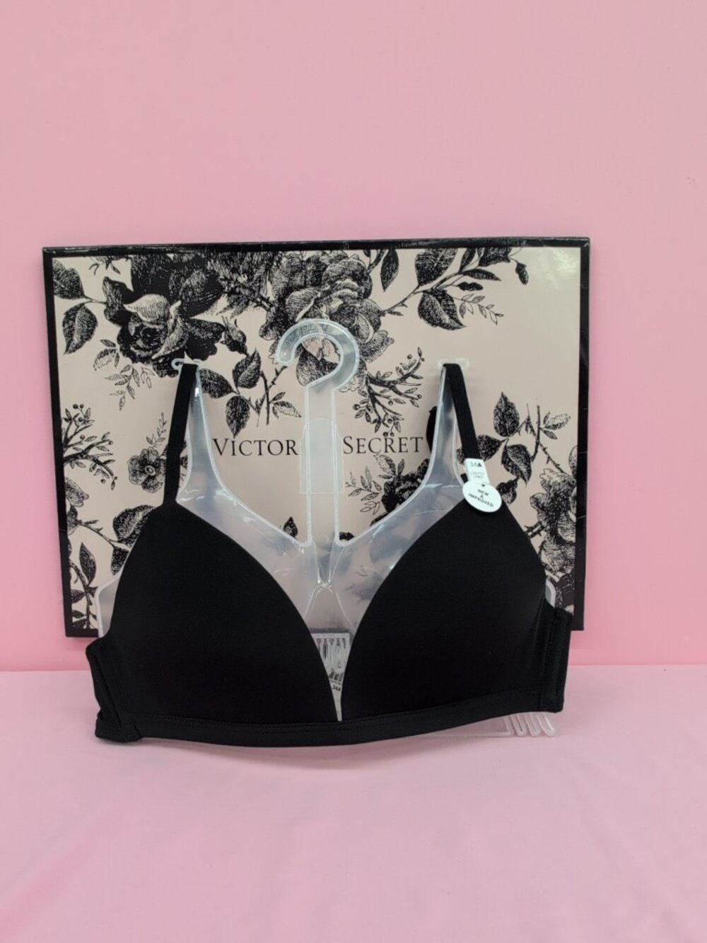 Victoria Secret Pink Very Sexy Logo Underwire Lightly Lined Demi Bra 34A Black